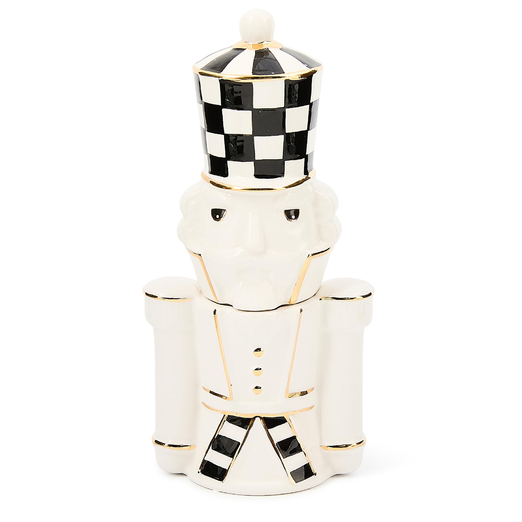 MacKenzie-Childs Courtly Noel salt shaker with hand-painted charm for festive tables.