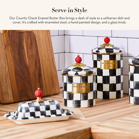 MACKENZIE-CHILDS Courtly Check pattern adds timeless style to your kitchen countertop.