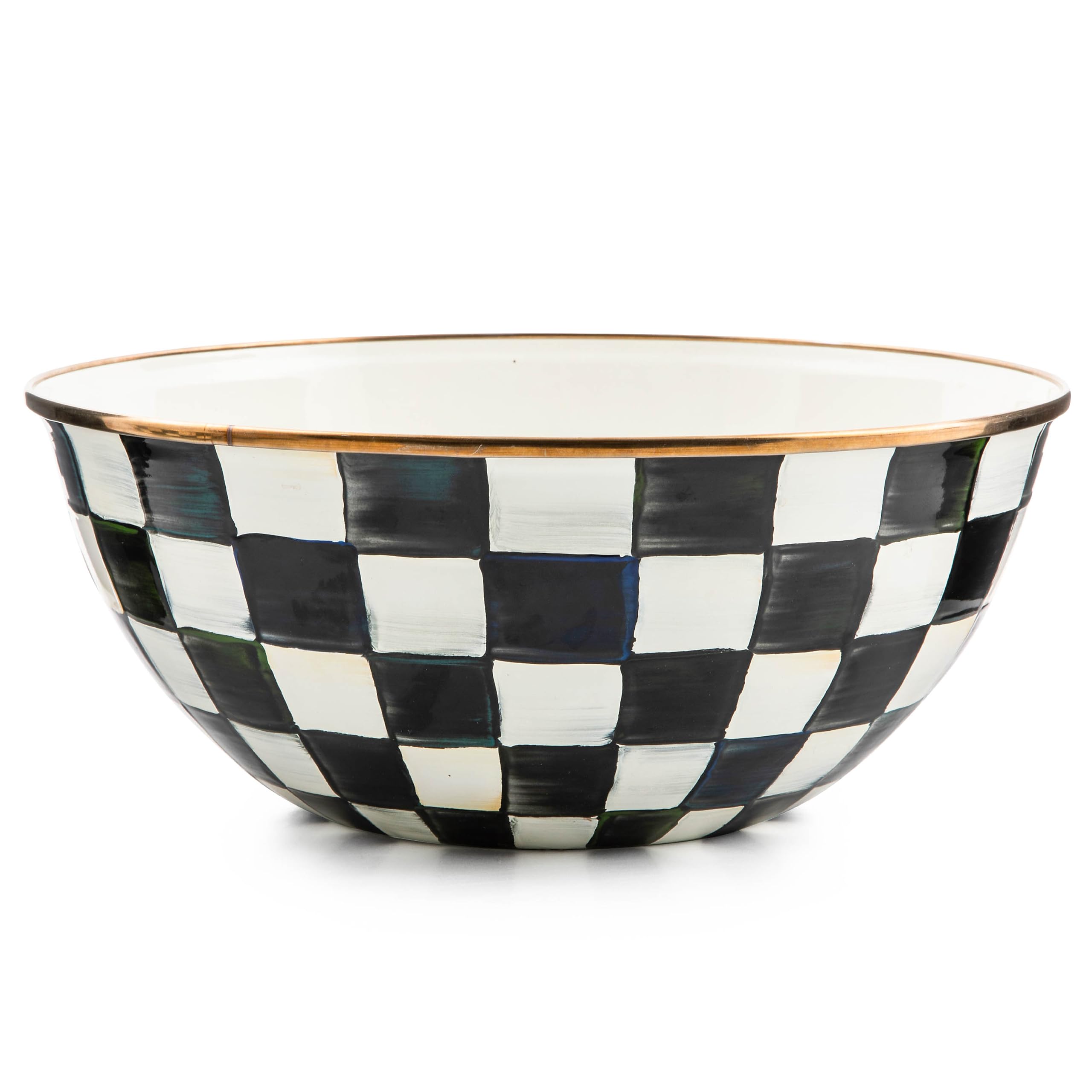 MacKenzie-Childs enamel Everyday Bowl front view with courtly checks for stylish entertaining.