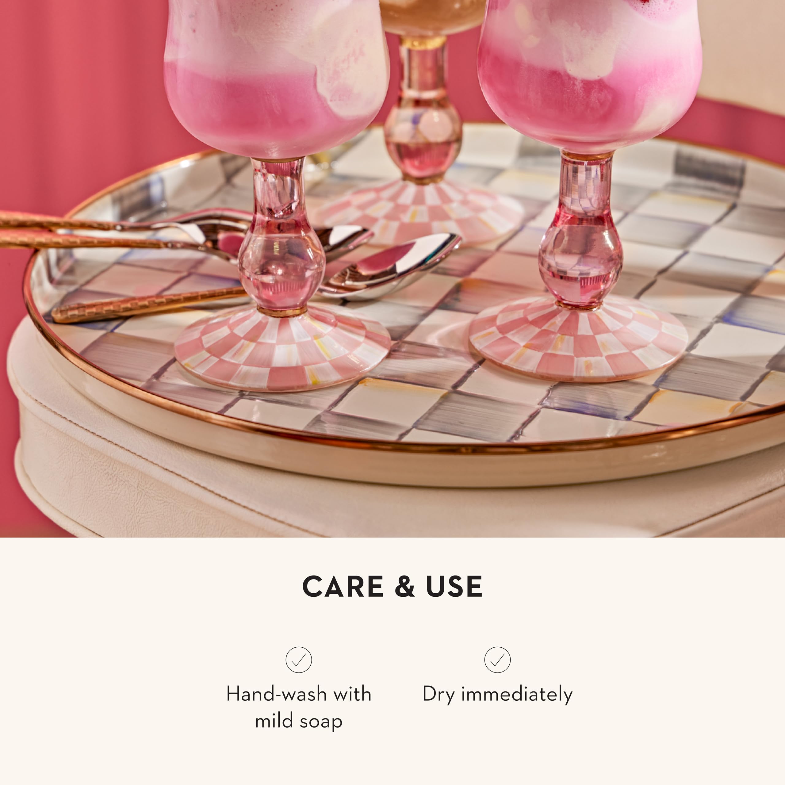 MacKenzie-Childs enamel round tray elevates entertaining setups and display.