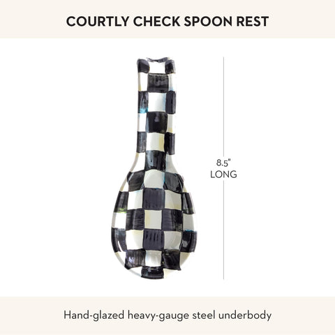 MacKenzie-Childs enamel spoon rest catches drips while cooking.
