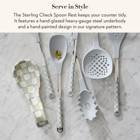 MACKENZIE-CHILDS spoon rest for countertop adds Sterling Check charm while catching drips