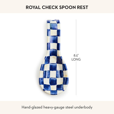 Spoon rest on stovetop with Mackenzie-Childs Royal Check to catch drips.
