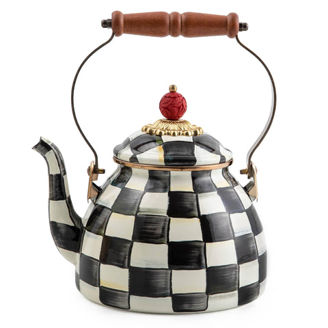 MACKENZIE-CHILDS enamel tea kettle Courtly Check ideal for stovetop brewing
