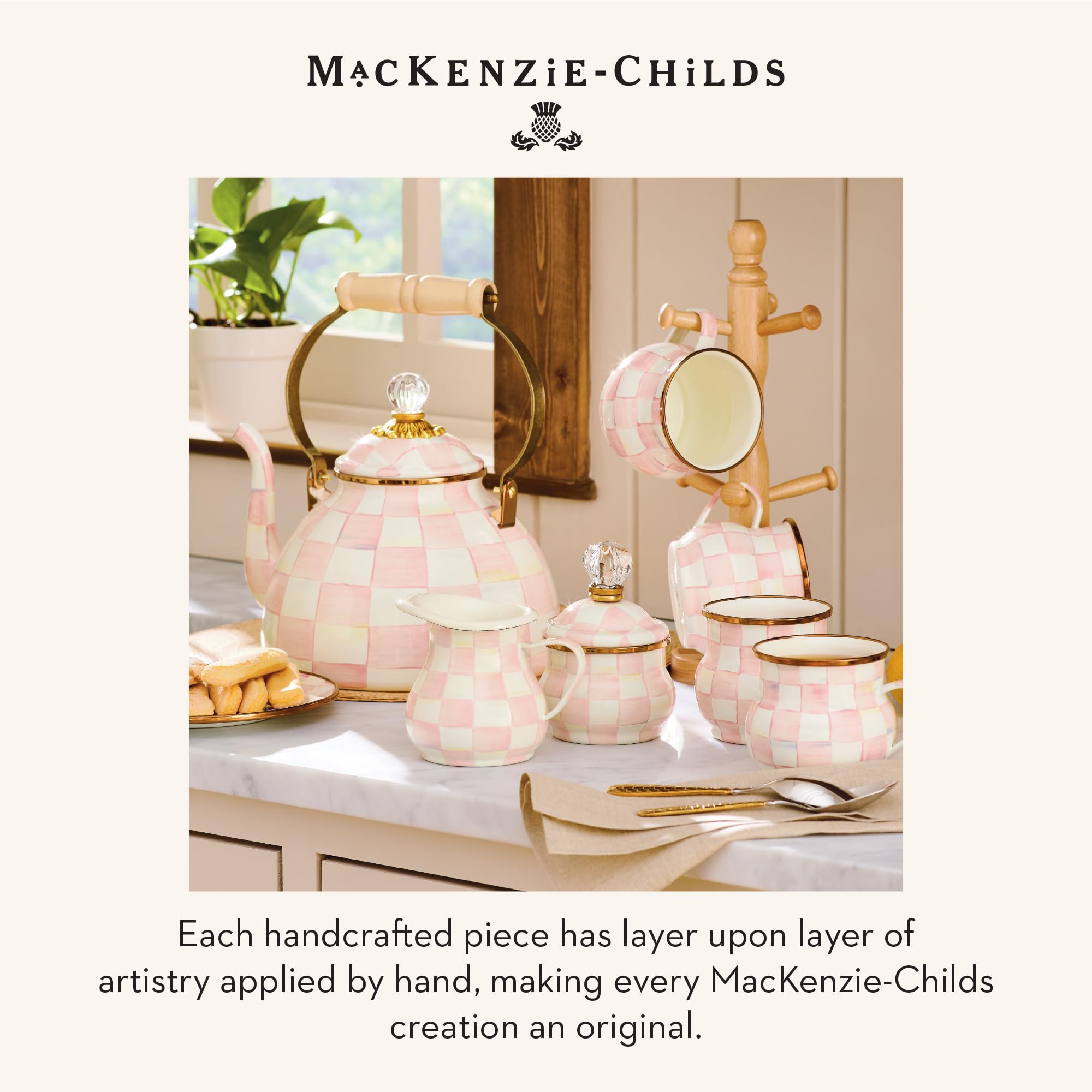 Mackenzie-Childs Rosy Check kettle, gift-ready for weddings or housewarmings