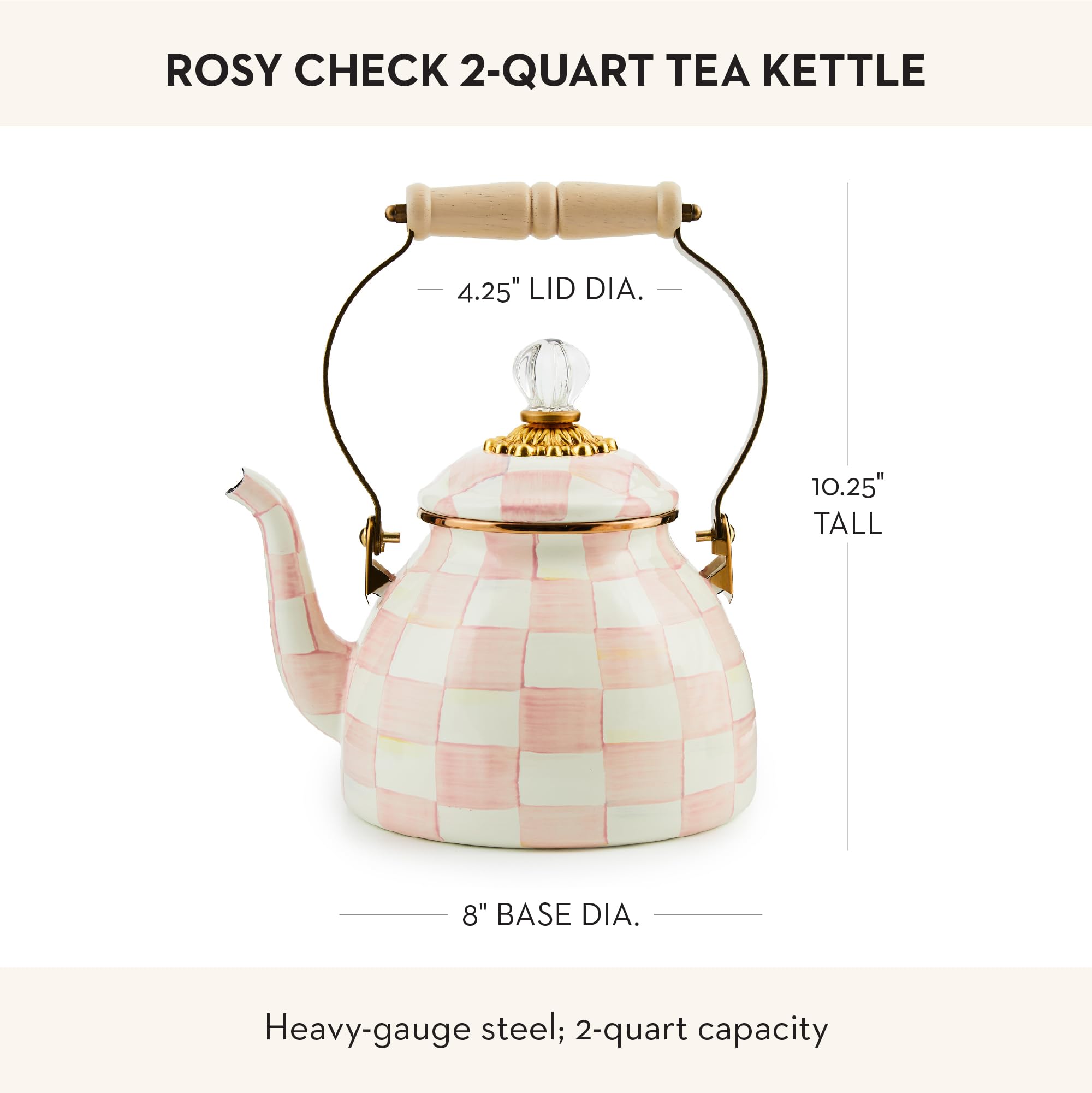 Mackenzie-Childs enamel kettle on stovetop adds charm to daily tea