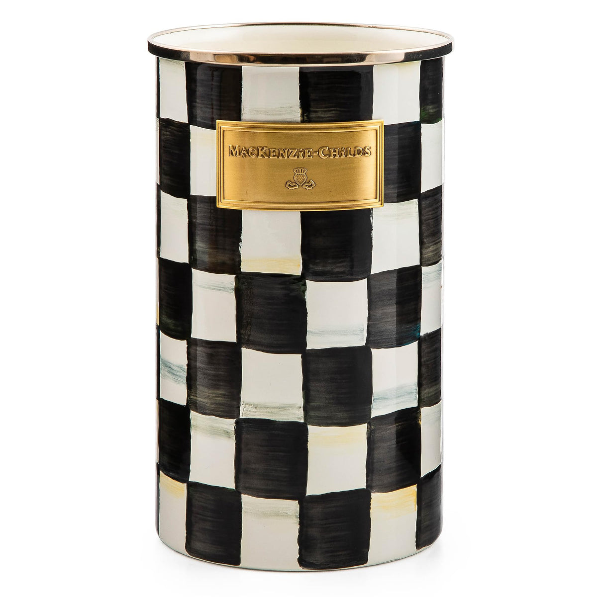 MACKENZIE-CHILDS enamel utensil holder Courtly Check front view for stylish counter organization