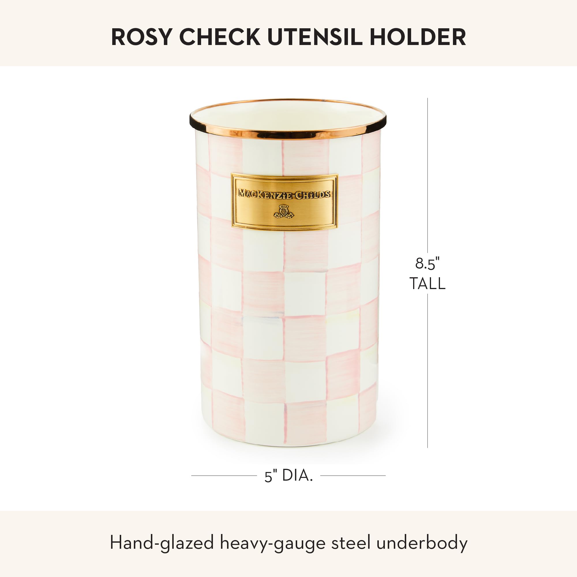 MacKenzie-Childs Rosy Check enamelware, gift idea for home celebrations