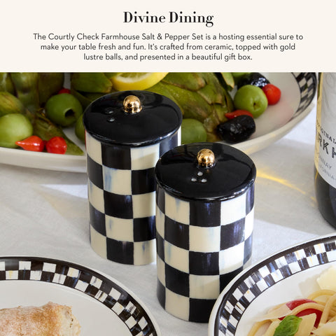 Mackenzie-Childs pepper shaker in Courtly Check adds classic kitchen charm.