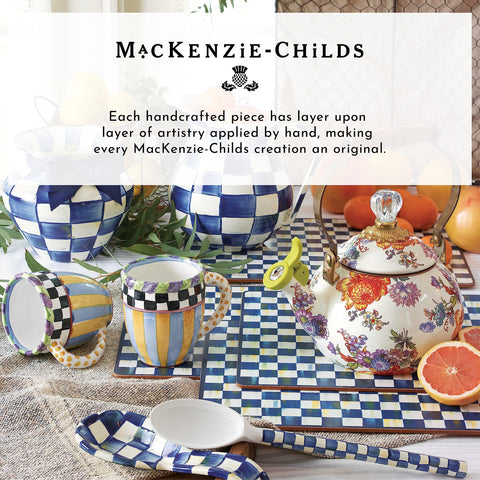 MacKenzie-Childs lettered mug with dishwasher-safe convenience.