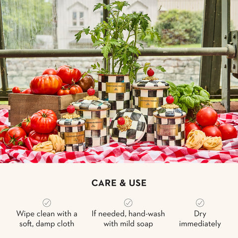 MacKenzie-Childs gift-ready packaging suggests a thoughtful housewarming option