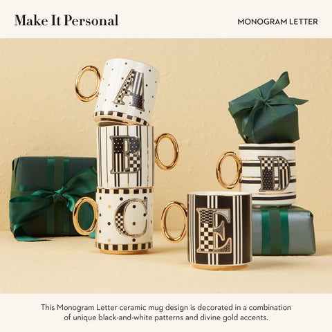 MacKenzie-Childs Golden-handle mug adds elegant flair to tea.