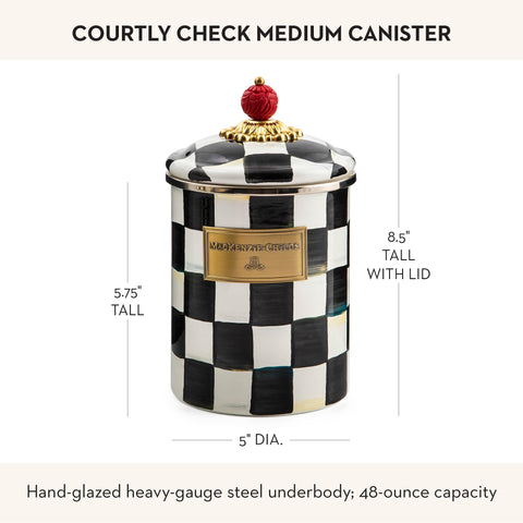 Mackenzie-Childs hand-painted Courtly Check pattern enhances any shelves.