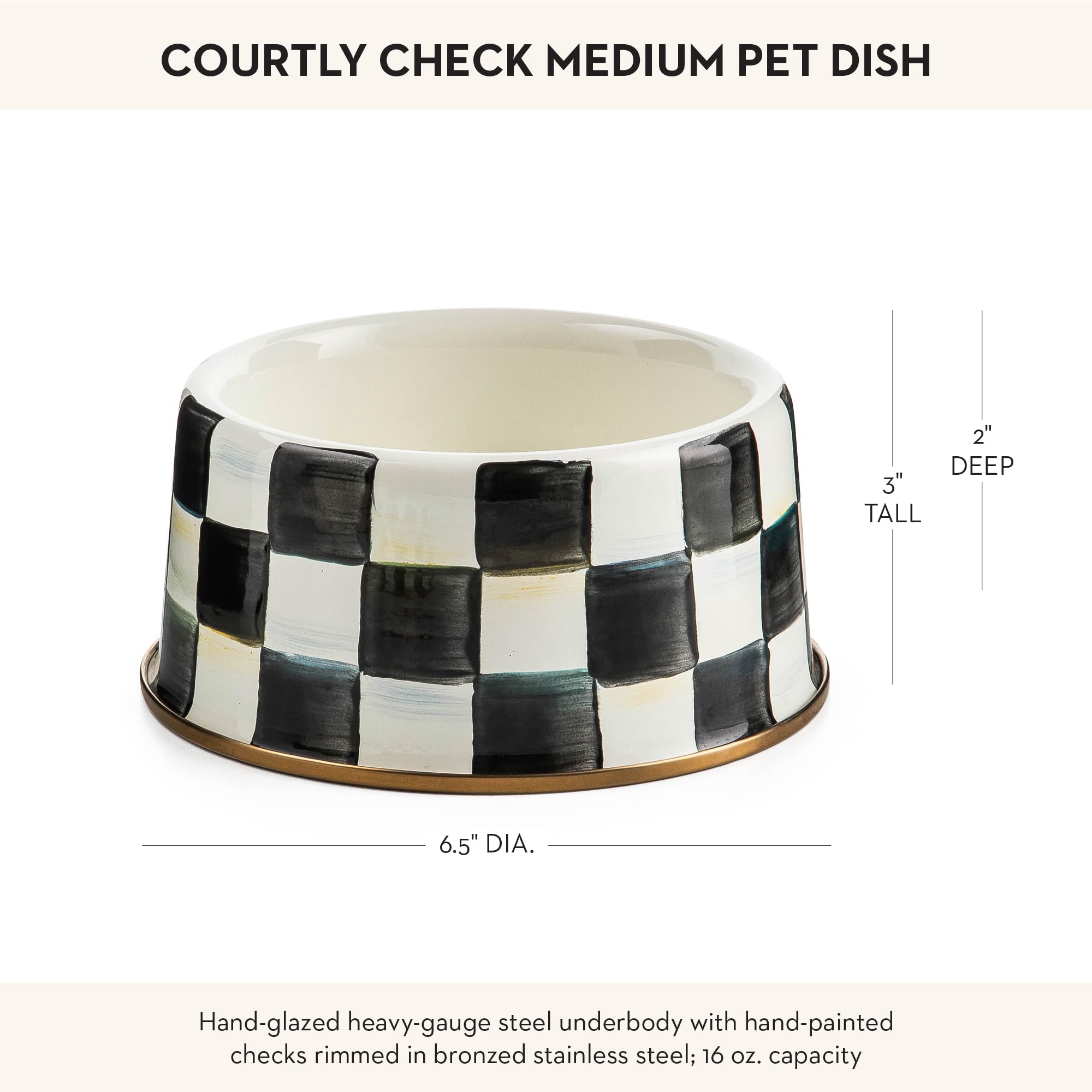 Mackenzie-Childs hand-painted glossy checks add decorative flair to meals.