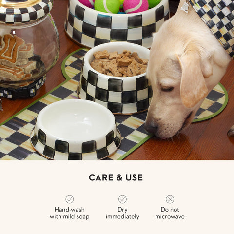 Mackenzie-Childs pet bowl works well indoors and outdoors.