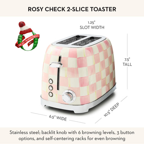 MACKENZIE-CHILDS Rosy Check 2-Slice Toaster browning levels offer even toasting.