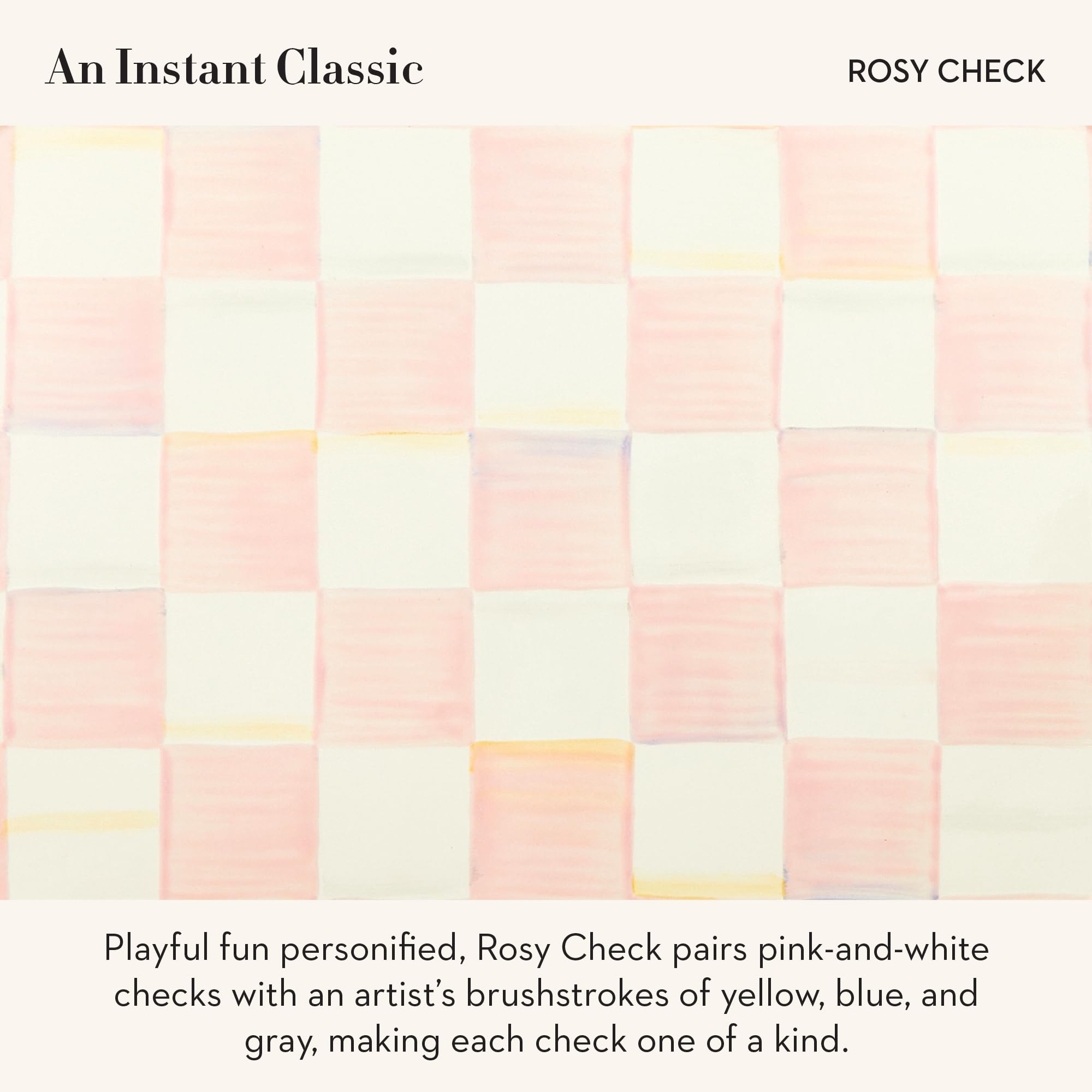 Rosy Check on-counter decor from MacKenzie-Childs on the kitchen counter