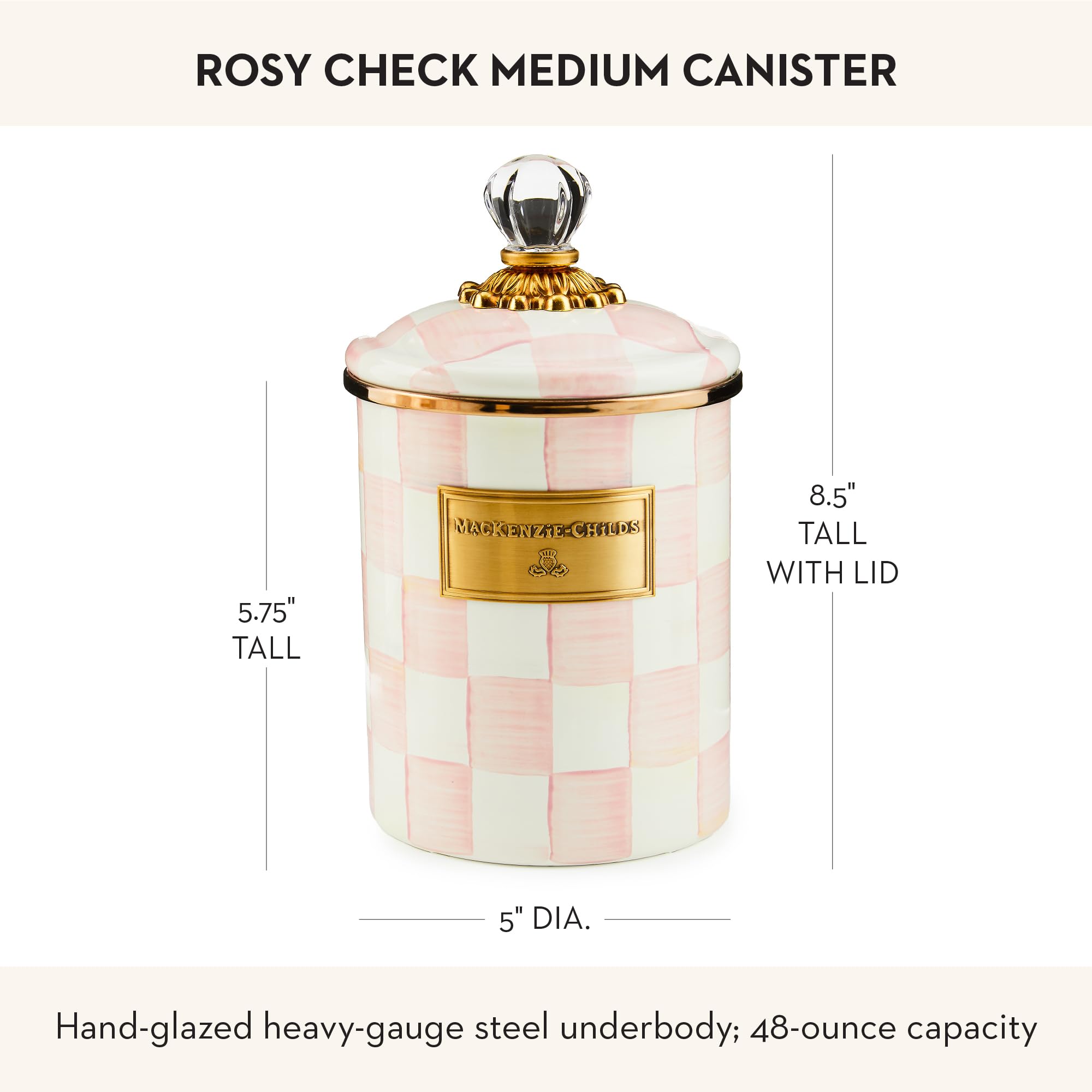 Kitchen storage jar by MACKENZIE-CHILDS in Rosy Check ready for pantry use.