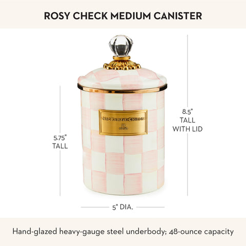 Kitchen storage jar by MACKENZIE-CHILDS in Rosy Check ready for pantry use.