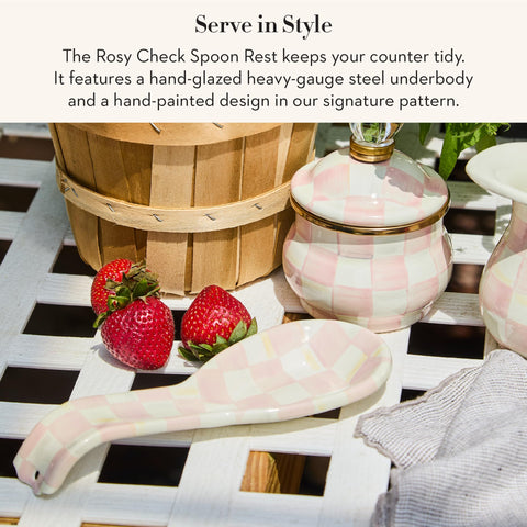 Closeup of Rosy Check enamel finish and pattern on the spoon rest