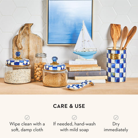 Royal Check spoon rest accentuates kitchen decor while organizing utensils.