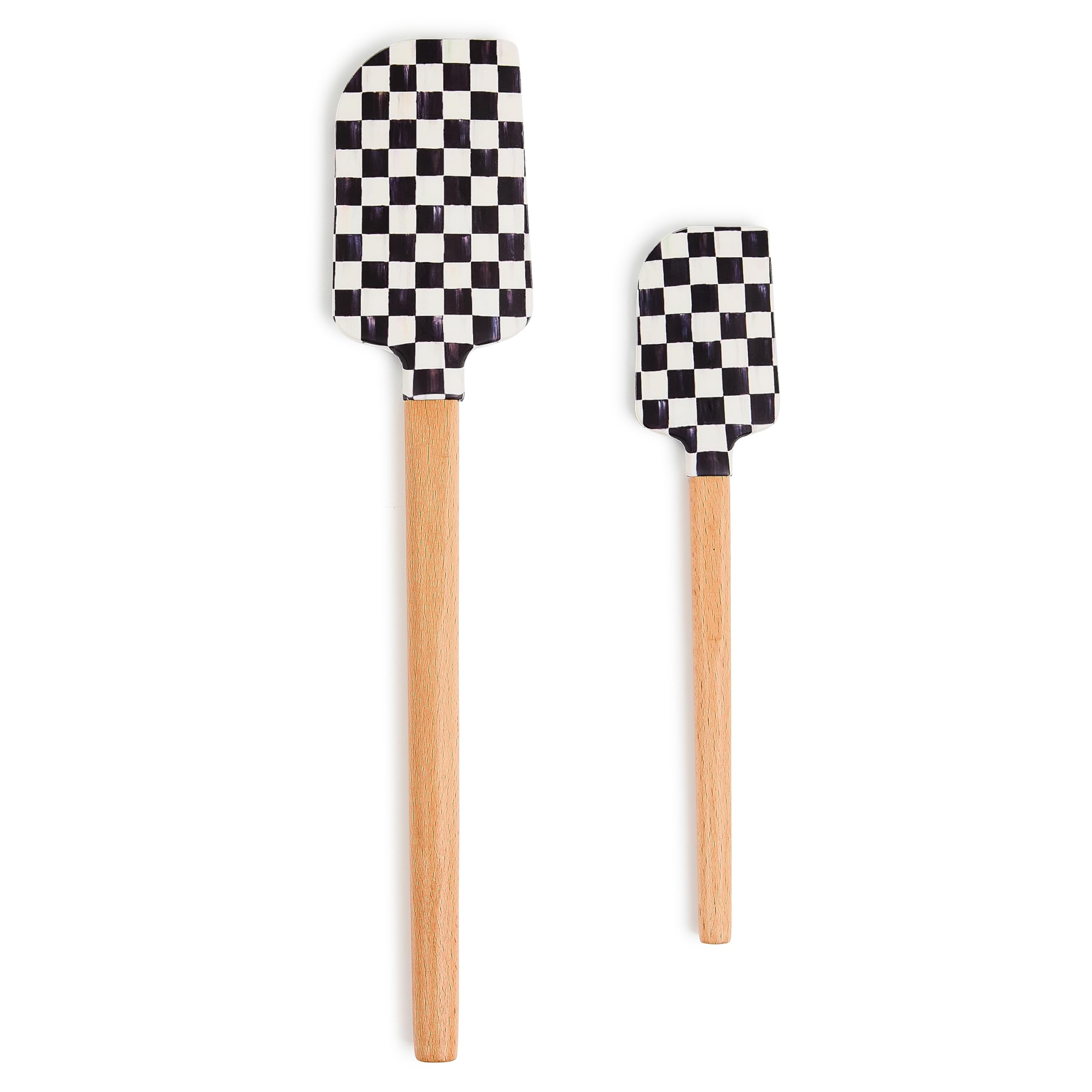 MacKenzie-Childs spatulas in black-and-white Courtly Check for stylish kitchen scraping and spreading.