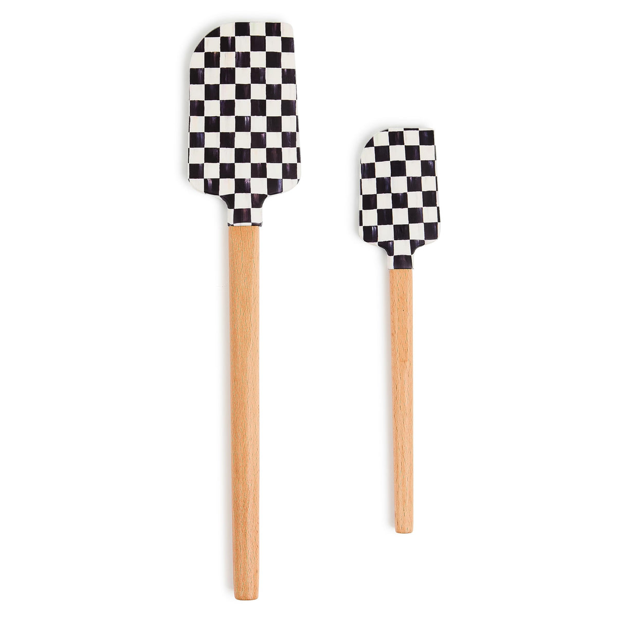 MacKenzie-Childs spatulas in black-and-white Courtly Check for stylish kitchen scraping and spreading.