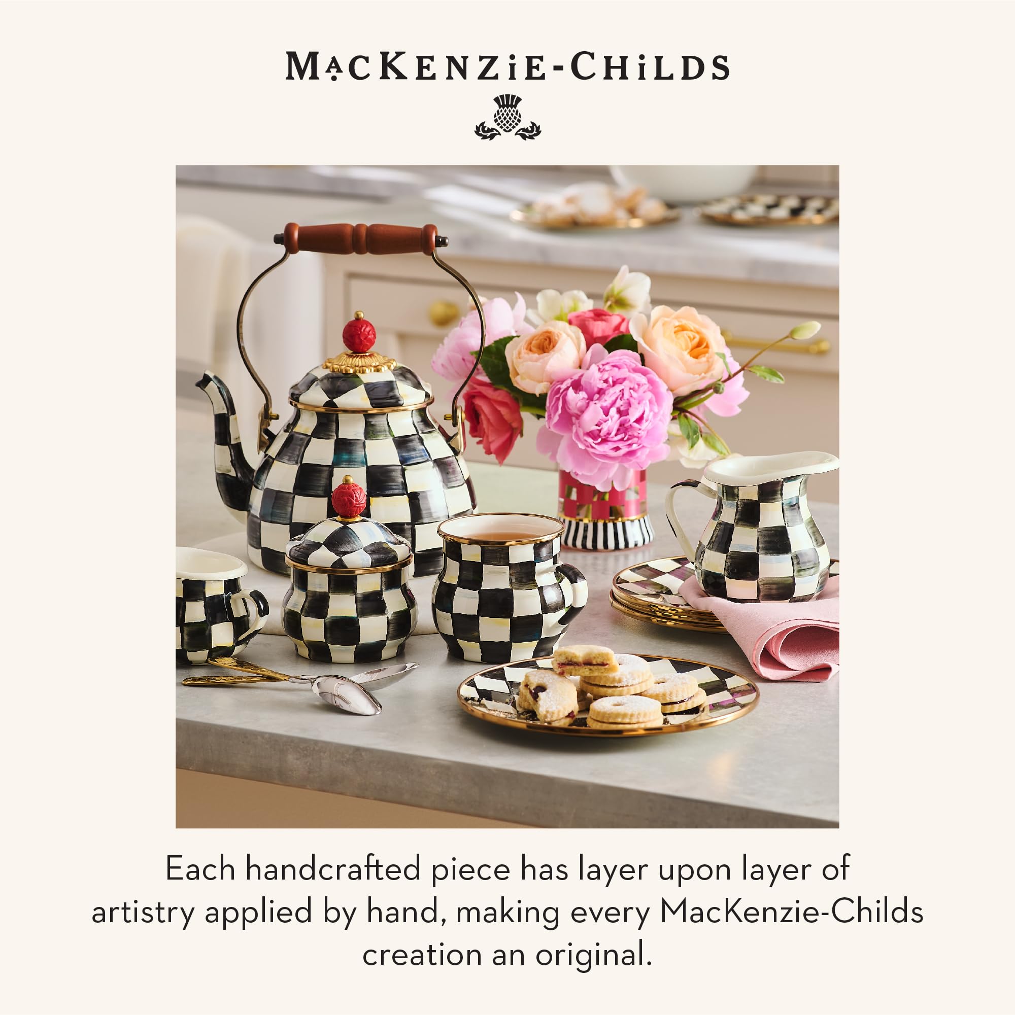 MACKENZIE-CHILDS stove kettle doubles as a stylish countertop accent