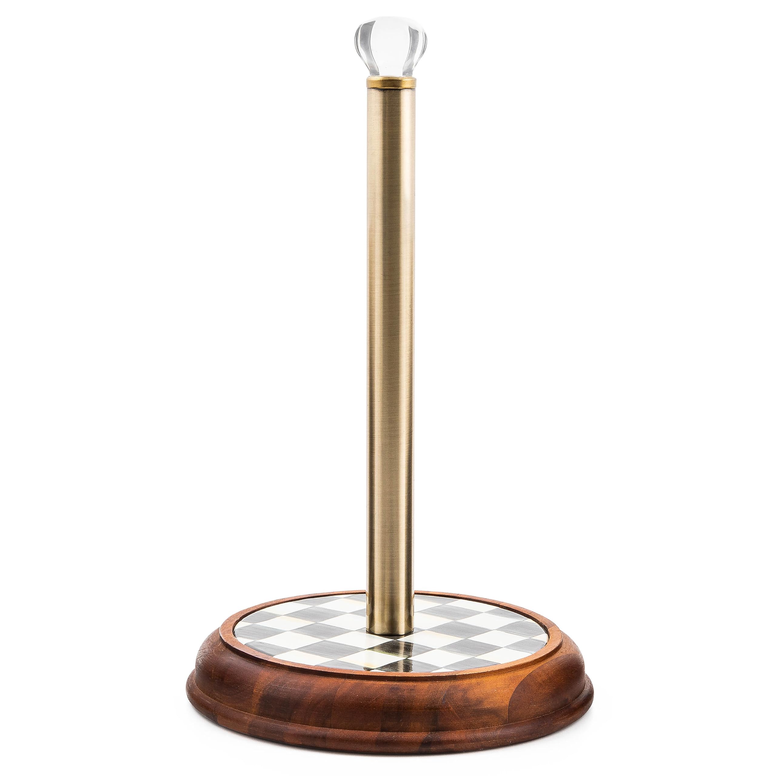 MACKENZIE-CHILDS wood towel holder with acacia base for sturdy counter use