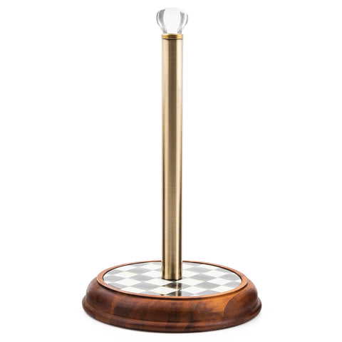 MACKENZIE-CHILDS wood towel holder with acacia base for sturdy counter use