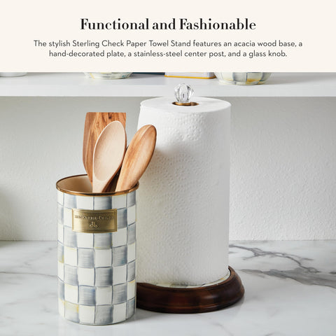 MACKENZIE-CHILDS Paper towel holder featuring a stainless-steel post for smooth rolls.