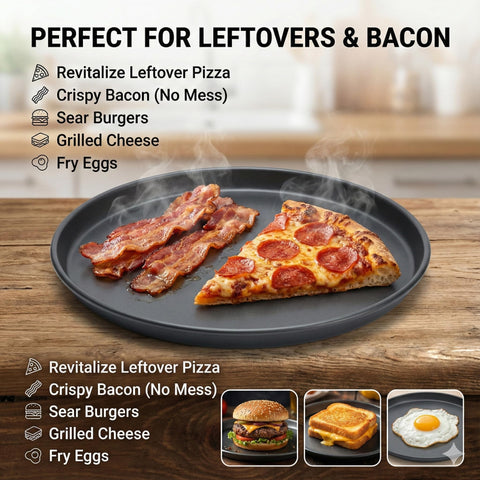 MACONEE 10-inch crisper pan yields crispy crust on reheated pizza