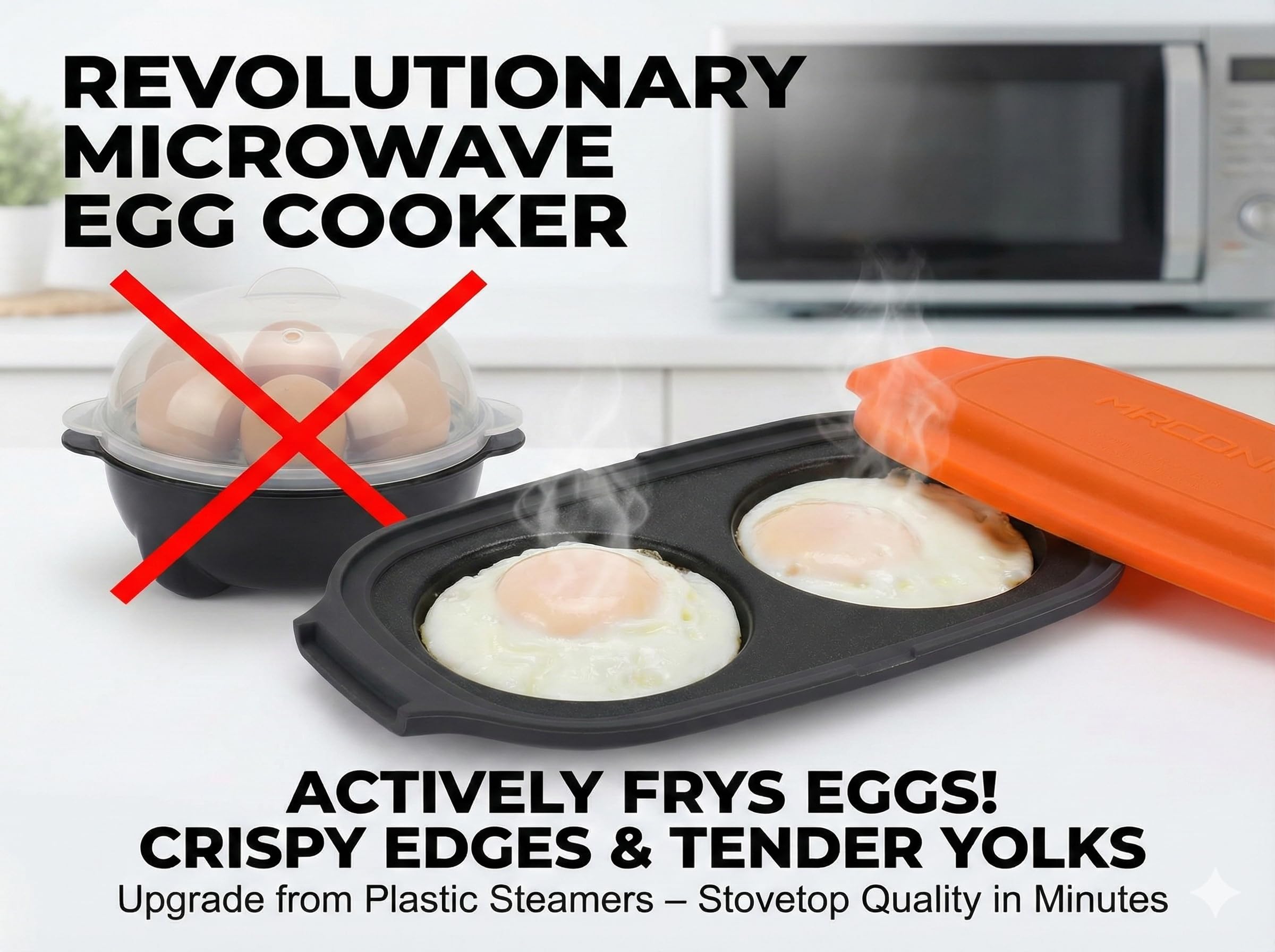 MACONEE egg cooker inside a microwave delivering stove-like results.