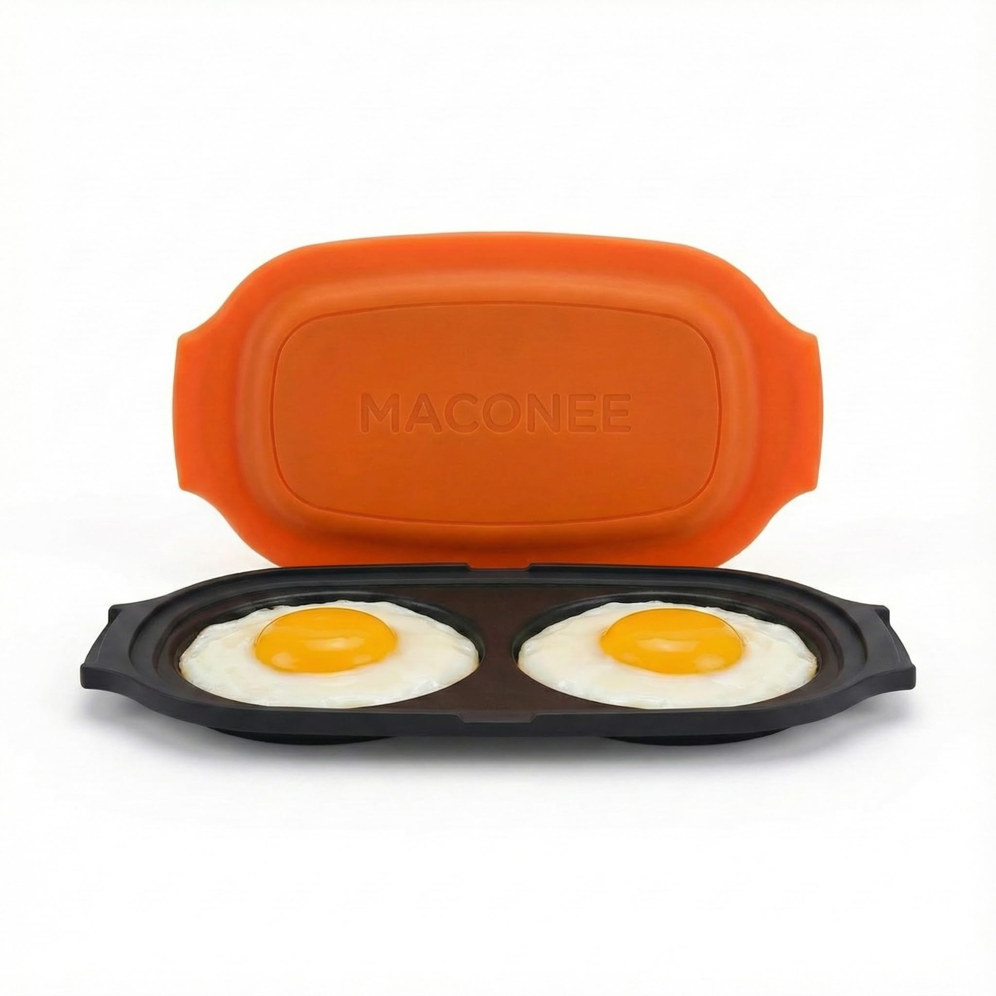 MACONEE Microwave Egg Fryer on the counter for quick, breakfast-ready eggs.