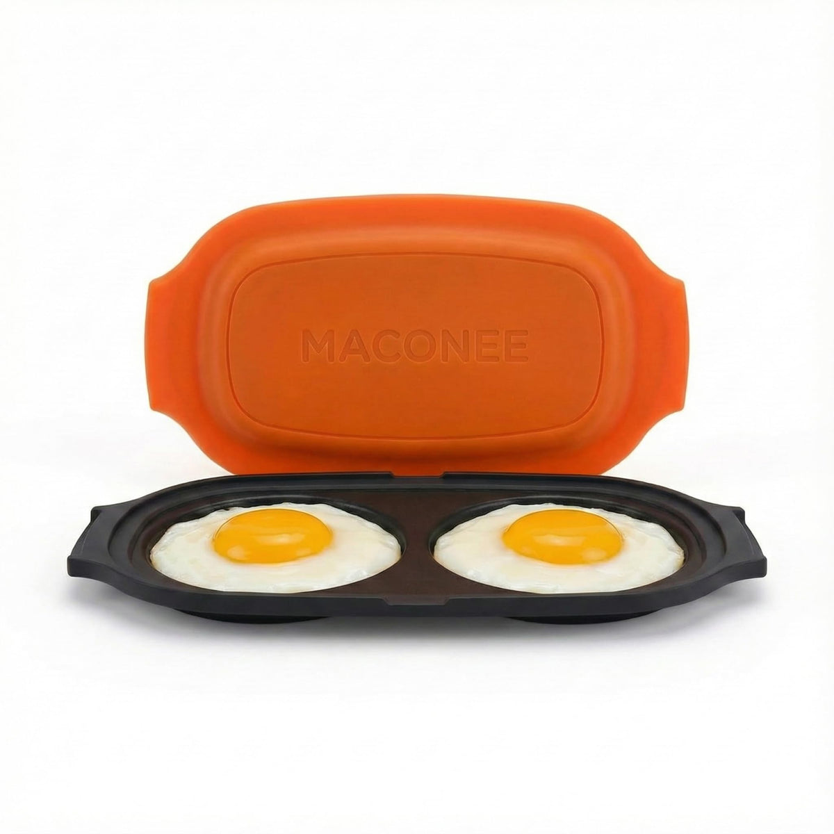 MACONEE Microwave Egg Fryer on the counter for quick, breakfast-ready eggs.