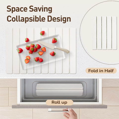 MacraBoho collapsible drying mat folded compactly for easy storage.