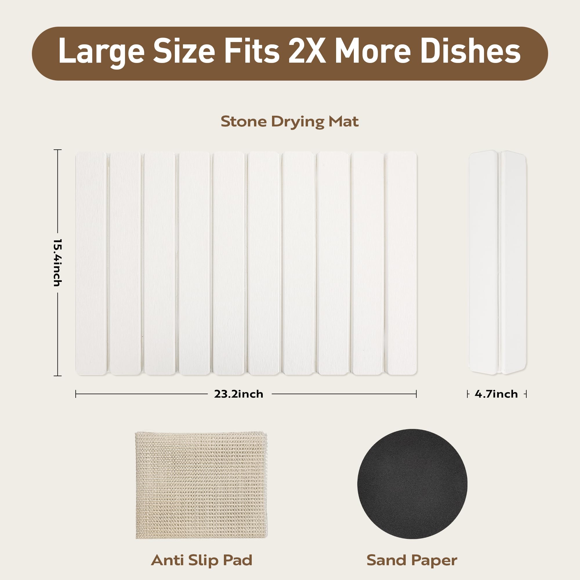 MacraBoho drying mat on counter with dishes and cups demonstrates rapid evaporation.