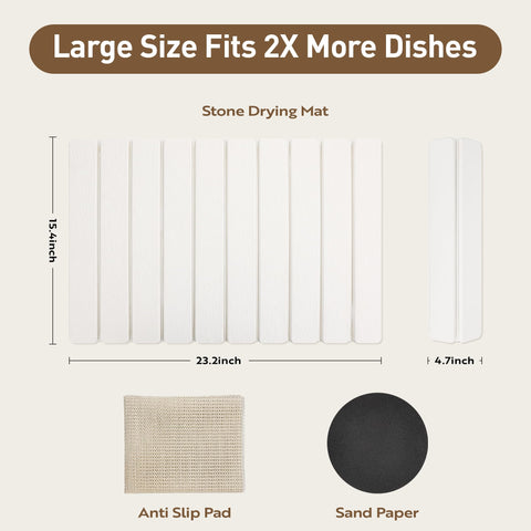 MacraBoho drying mat on counter with dishes and cups demonstrates rapid evaporation.