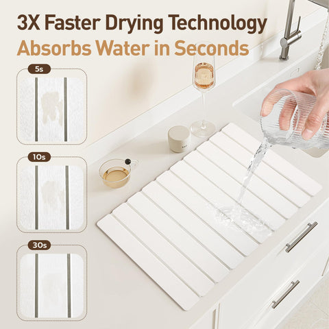 MacraBoho drying mat with non-slip base keeps dishes stable during use.