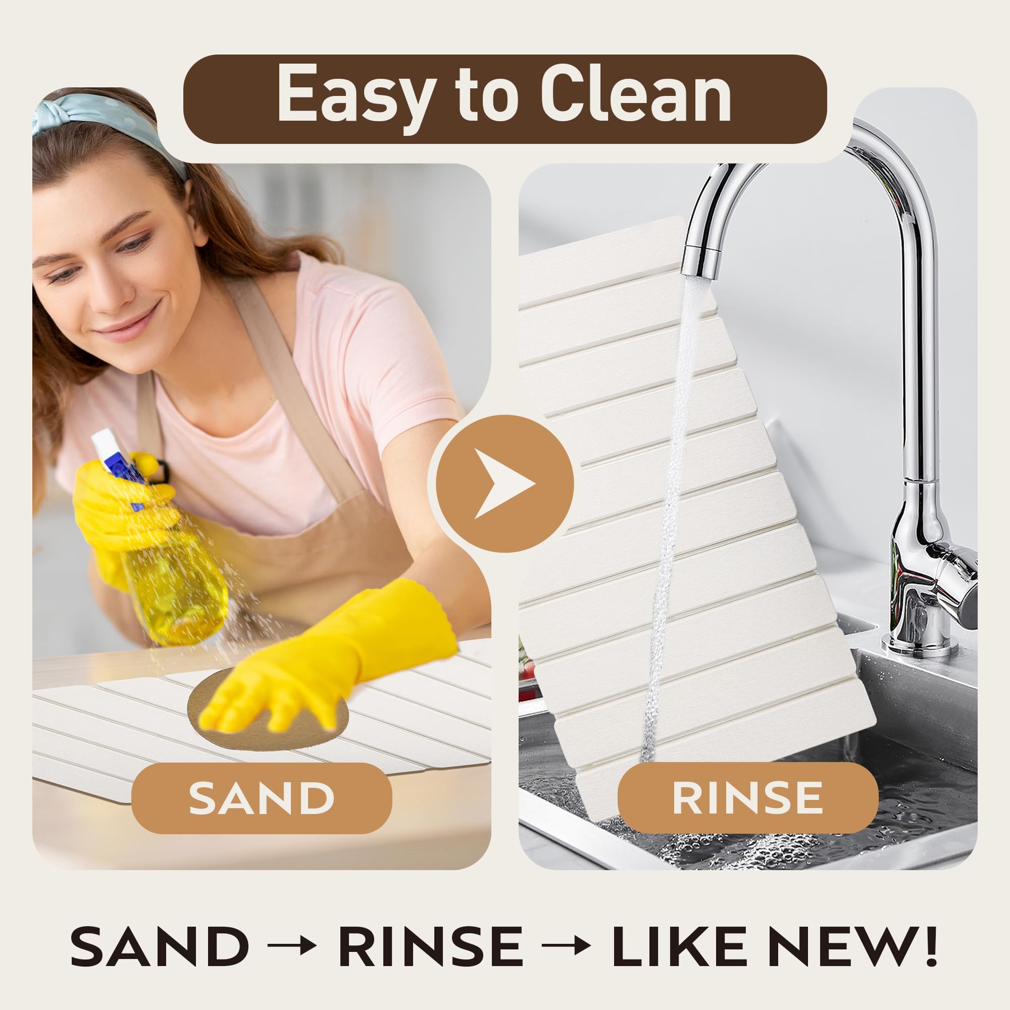MacraBoho white surface resists stains and dries fast for a clean look.