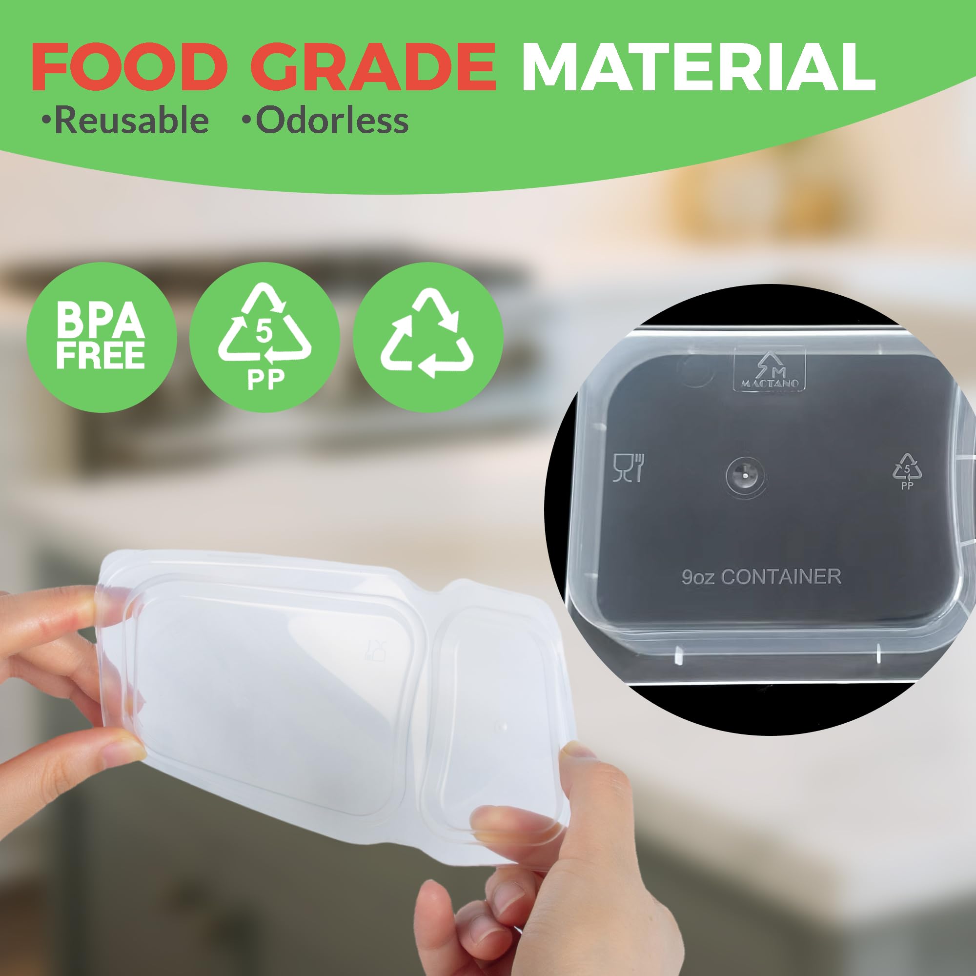 MACTANO compact 9oz snack container fits in bags and lunch boxes.
