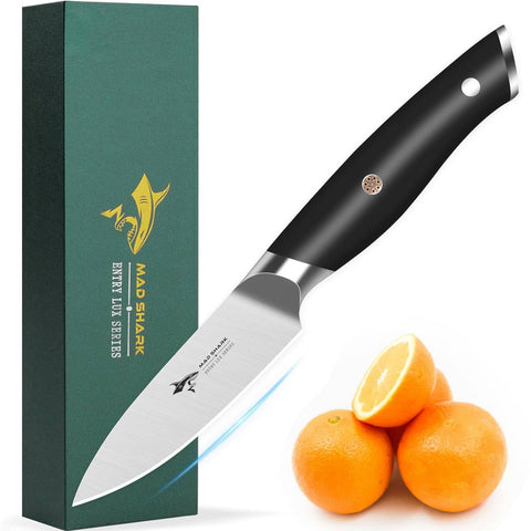MAD SHARK 3.5 inch paring knife with ergonomic handle for precise fruit prep.