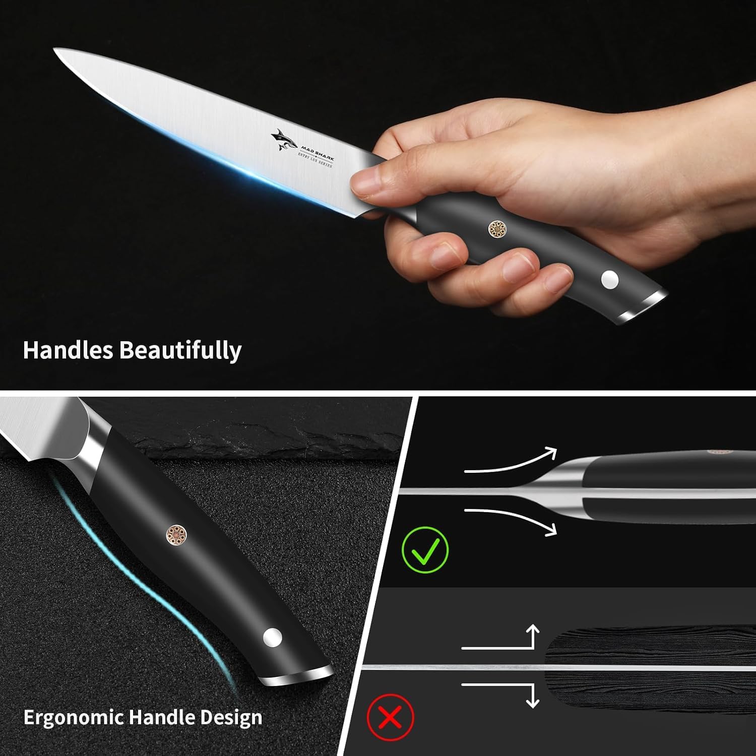 MAD SHARK dishwasher-safe small knife offers easy cleanup.