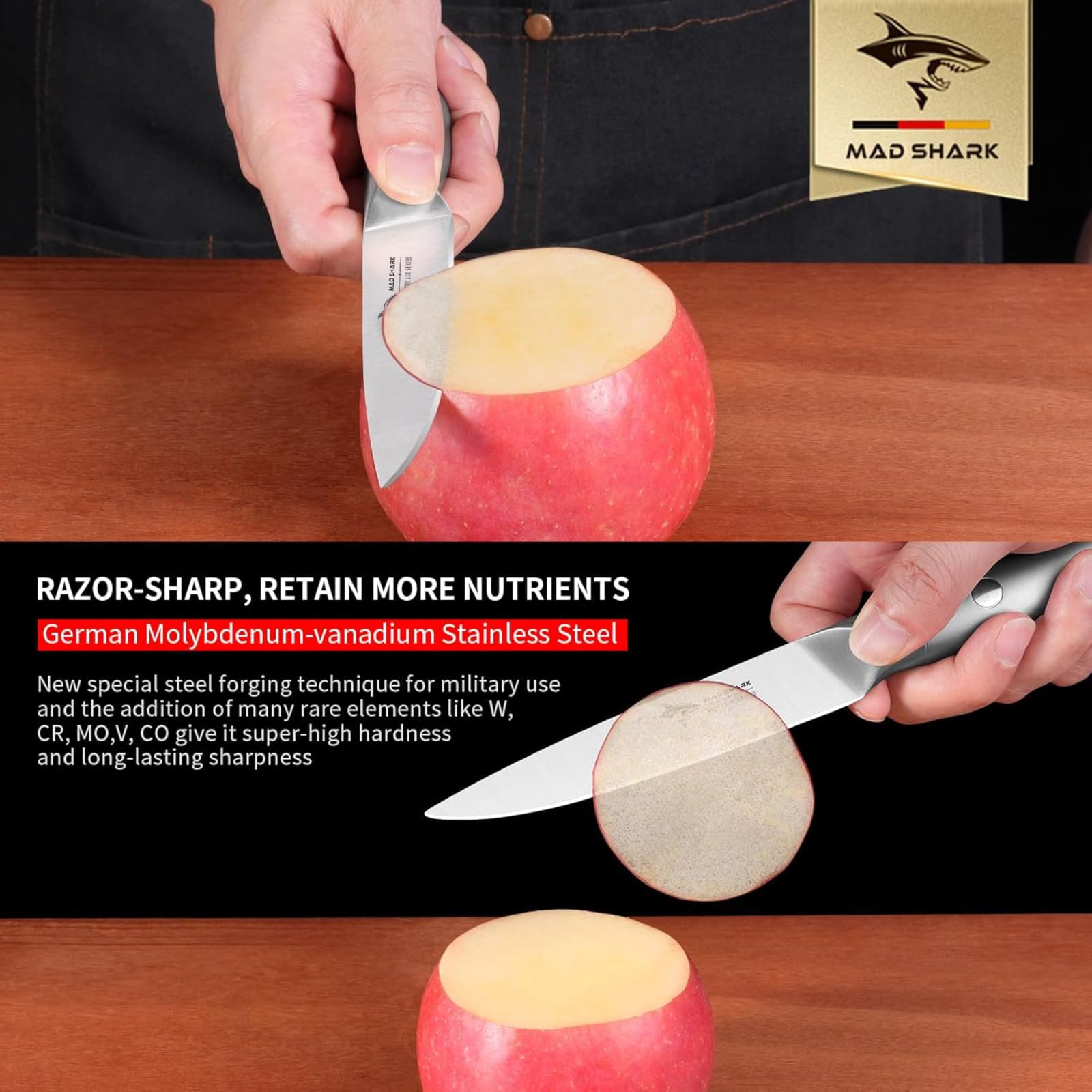 MAD SHARK ergonomic handle 2.0 supports comfortable grip during extended prep.