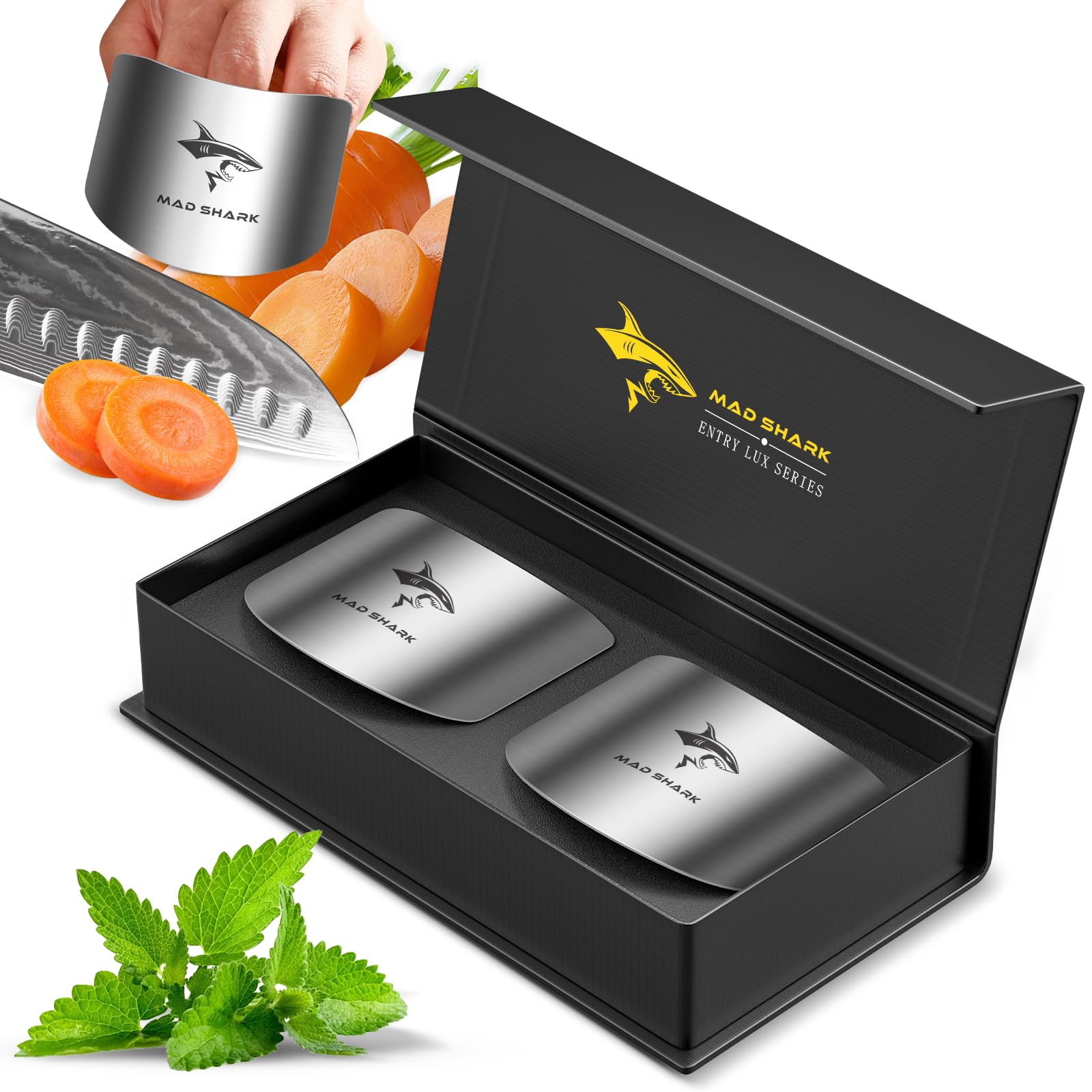 MAD SHARK finger guard on hand for safer, precise slicing