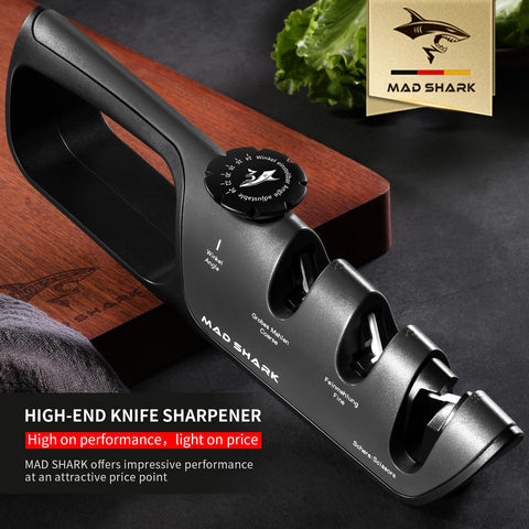 MAD SHARK knife sharpener anti-slip base anchors the unit firmly to the counter.