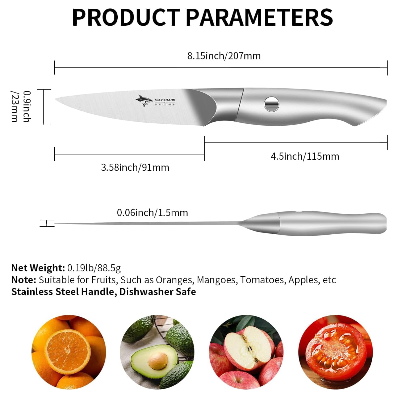 MAD SHARK paring knife in use slicing vegetables with precision