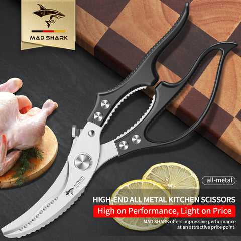 MAD SHARK poultry shears ergonomic handle provides comfortable grip for extended tasks