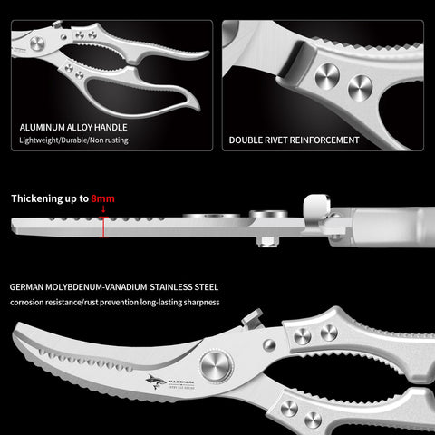 MAD SHARK fish scaler edge included for thorough fish preparation.