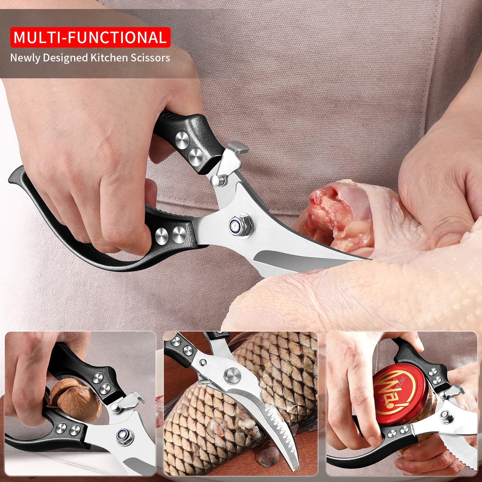 MAD SHARK poultry shears with serrated edge and built-in nutcracker for seafood prep